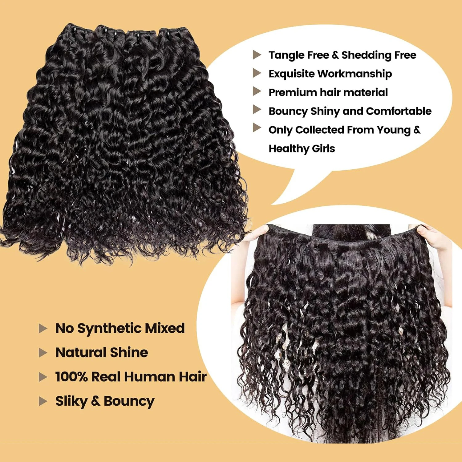 Water Wave Bundles Human Hair 100% Remy Human Hair 1/3 Bundles Wet and Wavy Hair Weave Bundles Natural Curly Hair Extensions