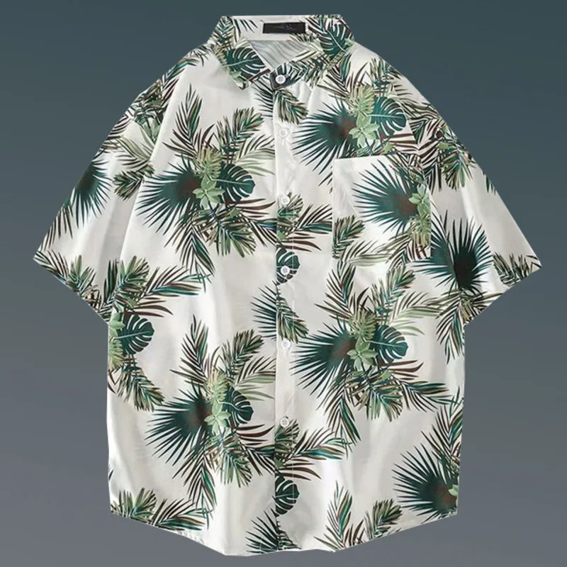 Japanese Hong Kong style summer short sleeved floral shirt for men and women, retro and cool, Hawaiian beach couple loose shirt