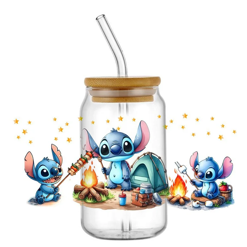 Miniso Cartoon Travel Stitch UV DTF Sticker for 16oz Cups Can Wrap Transfer Decals Sticker Custom Labels DIY Logo Selfadhesive