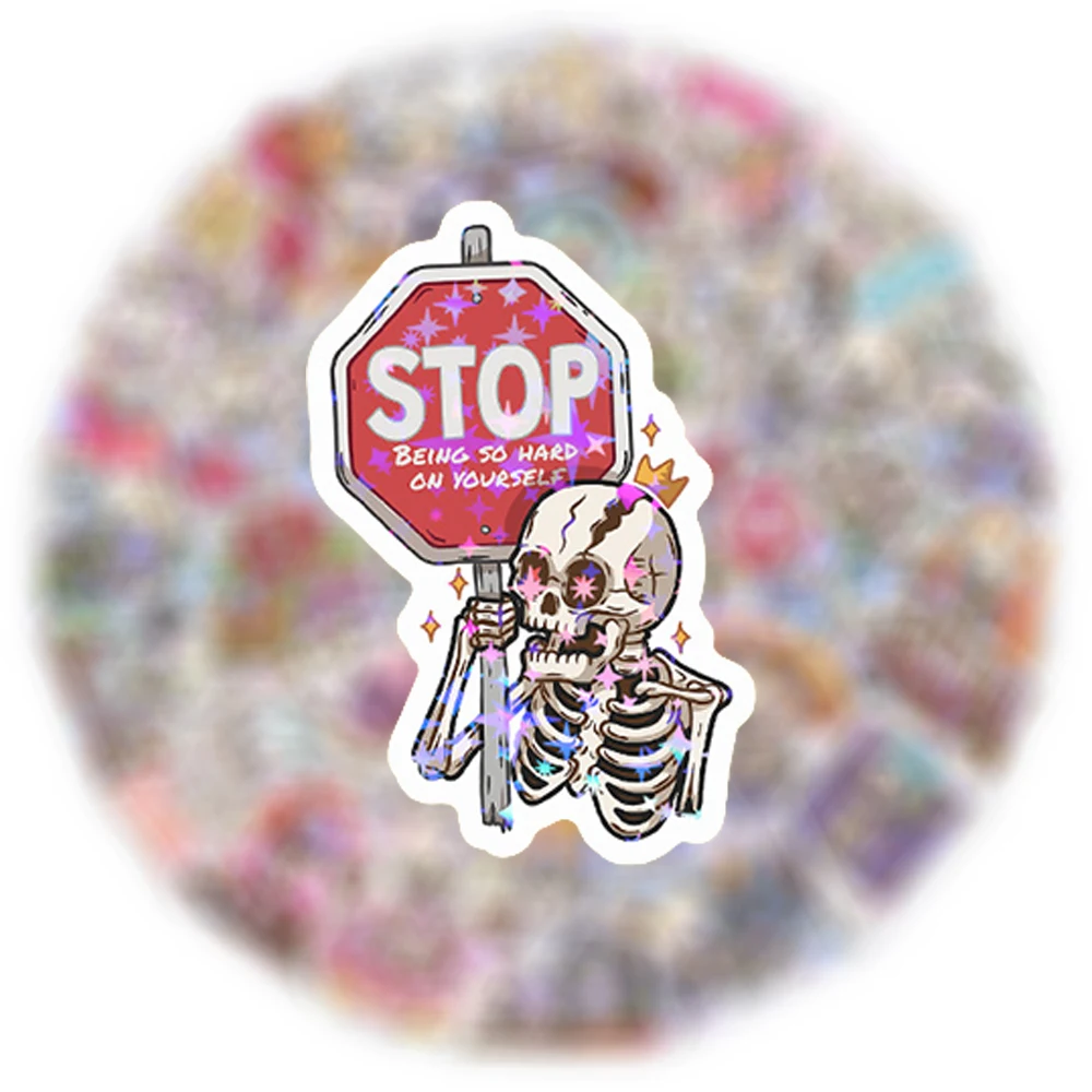 10/30/50pcs Laser Skull Reading Graffiti Stickers Funny Cartoon Decals Decoration DIY Helmet Suitcase Phone Waterproof Sticker
