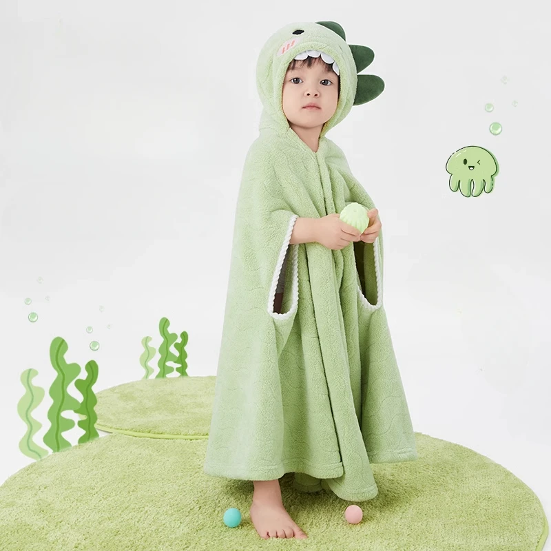 Children's Bath Towel Bathroom Thick Cloak Winter Can Be Worn with Hat Super Soft Wrap Towel Quick Drying Absorbent Bath Robe