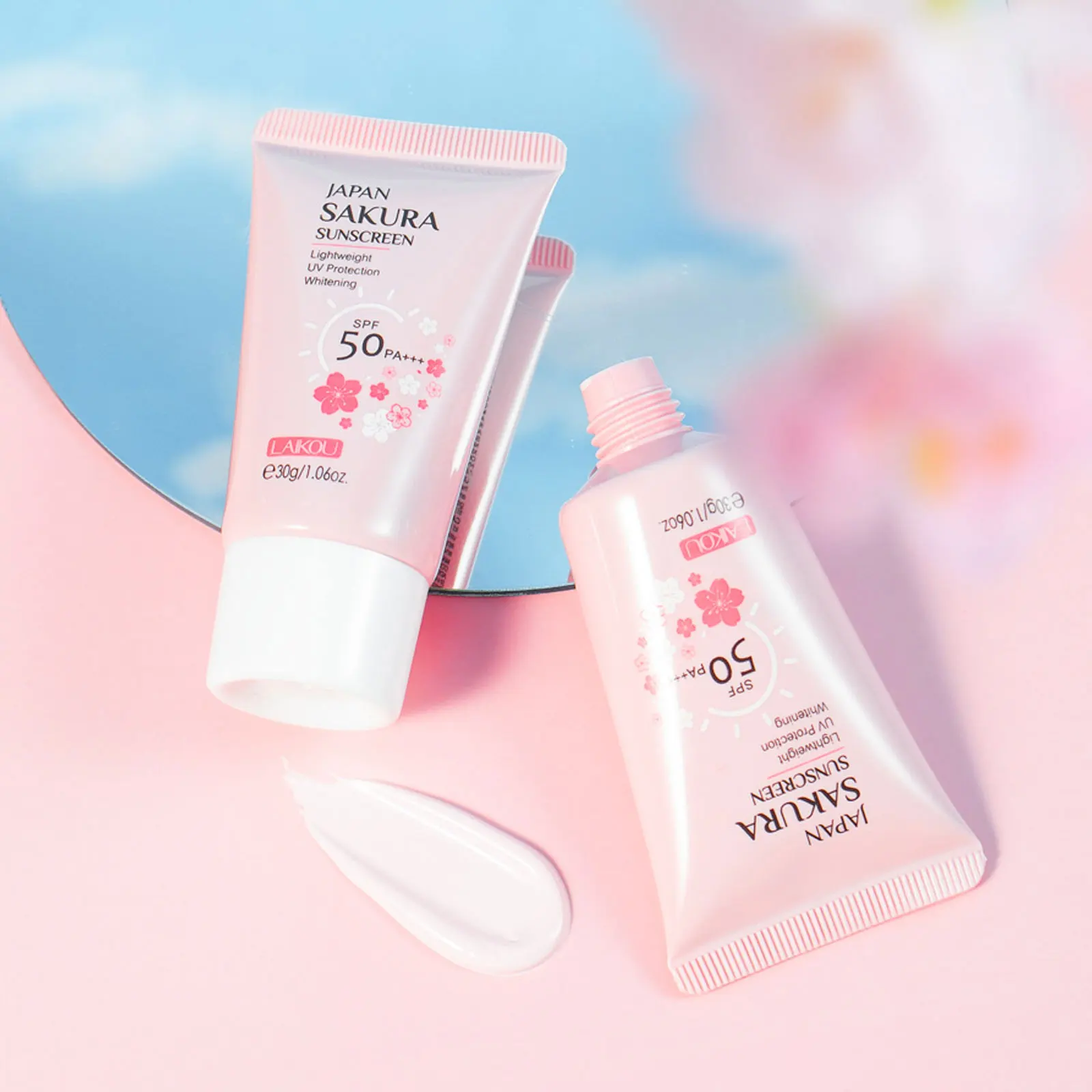 Sun Cream SPF50 Sakura Face & Body Sunscreen 1.06oz Natural Moisturizing Water Resistant Skin Sun Protection Protects Calms