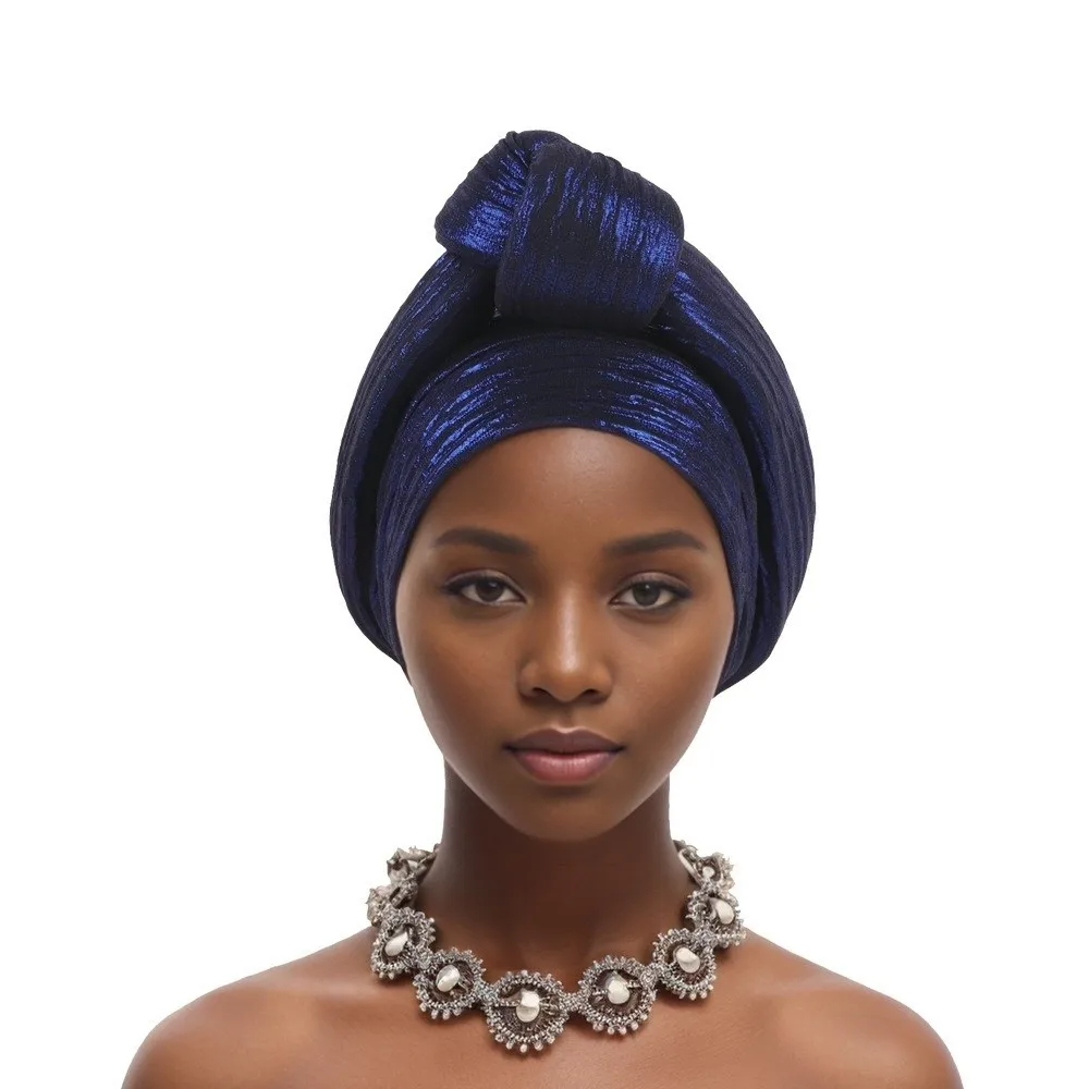Shiny African Gele Headwrap Front Knot Multicolor Options Nigerian Yoruba Turban Polyester Lightweight Elegant Headpiece Party