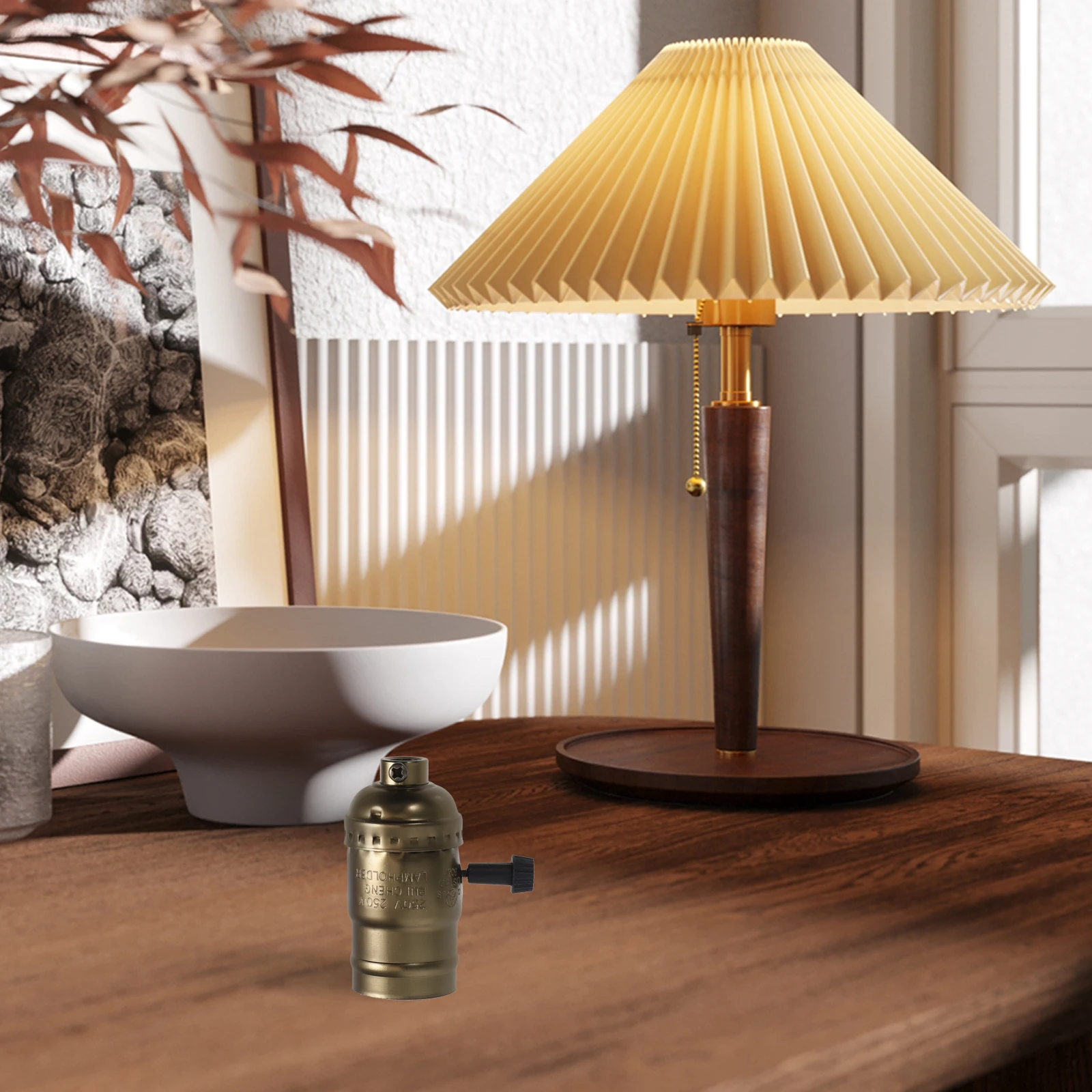 

2Pcs Locking Wire Vintage Light Socket Metal Lamp Holder Easy Install Bronze Finish for Table Floor Lamps