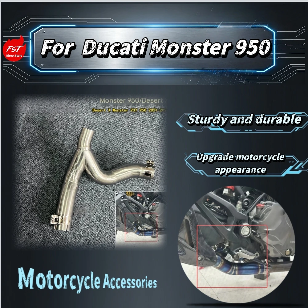 For Ducati Monster 950 FST Mid Exhaust Link Pipe, Titanium Alloy Option, Direct Fit, Stable Exhaust Tone Moto Escape
