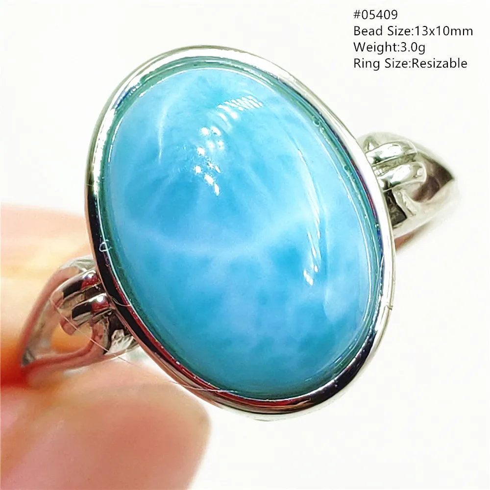Natural Blue Larimar Oval Adjustable Ring Jewelry Water Pattern Real Larimar For Women Men Healing Fashion Stone AAAAAA