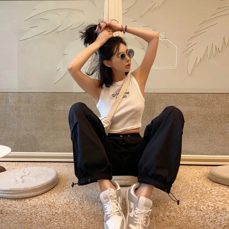 Pantaloni femminili con tasche Classico casual Y2k Streetwear Xxl Comodo elasticizzato Estetico Pantaloni da donna rosa anni '90 di alta qualità