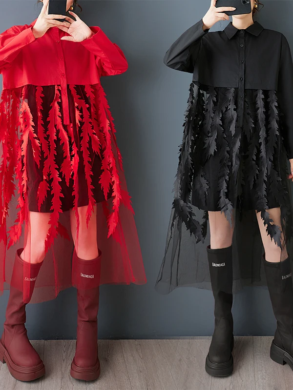 Casual Long Sve Printed Me Splice Dr irt Women's Loose Waist Princ Skirt Sle A-Line Dr Spring New Arrival