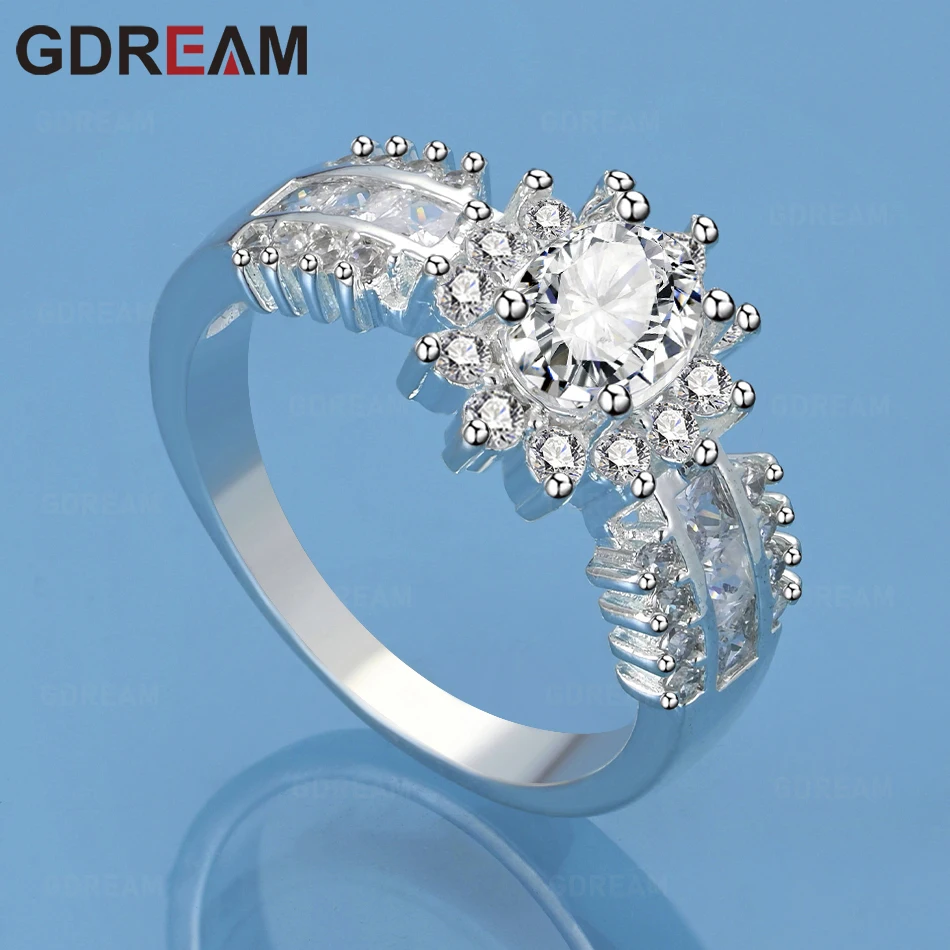 GDREAM 925 Sterling Silver Sunflower Zirconia Ring - A Fresh And Elegant Engagement Jewelry For Women.