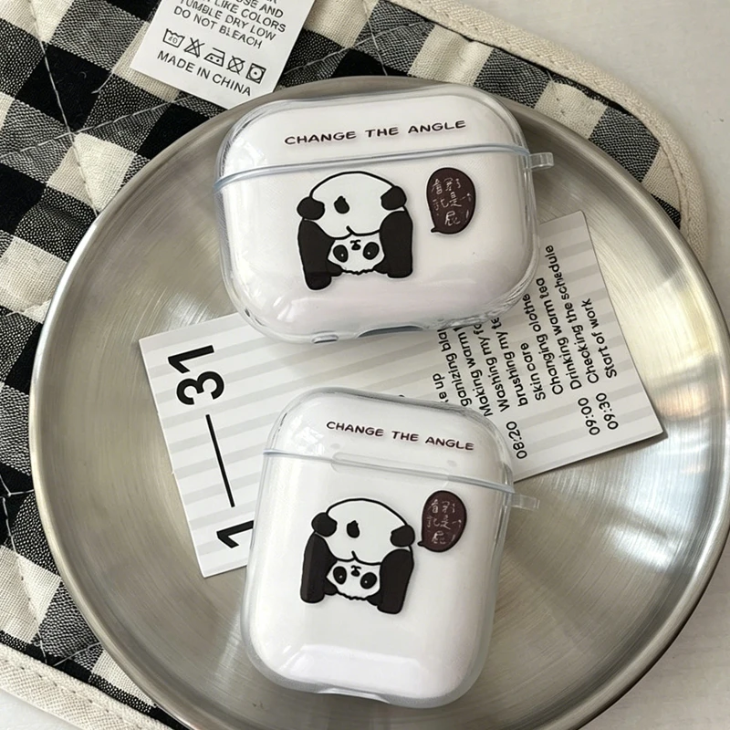 Étui transparent pour écouteurs Apple AirPods 4 3rd 2 Pro3, motif Panda de dessin animé créatif et mignon, housse de protection transparente pour Airpod1 3