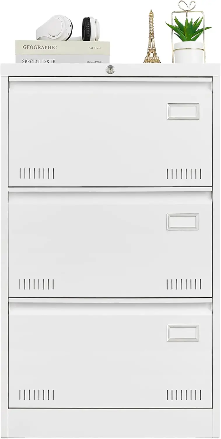 Modern Office File Cabinet,Filing Cabinets With Lock, Cold-Rolled Steel File Cabinets 3 Drawer Locking File Cabinets Office