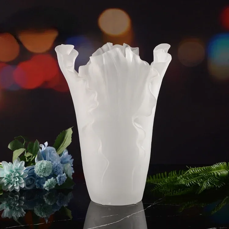 H40cm Giant Size Crystal Glass Vase Expensive Frosted Glass Tulip Flower Classic Modern Home Decor