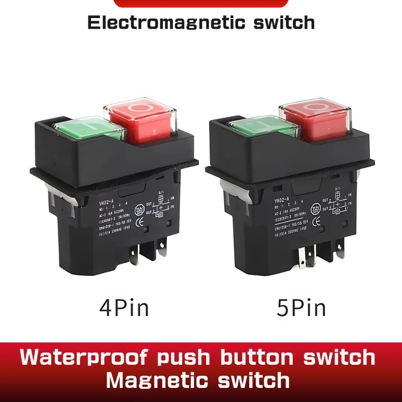 YH02A 250VAC Electromagnetic Push Button Switches Starter Machine Tool Equipment Waterproof Switch Safety Security IP55 16A