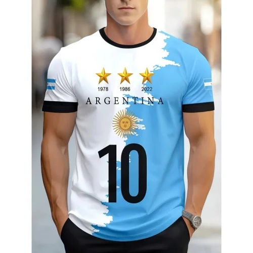 

Argentina Flag Jerseys T-Shirt for Men National Emblem 3D Printed O-Neck Tops Sports Uniforms Short Sleeves Family Kids Tees
