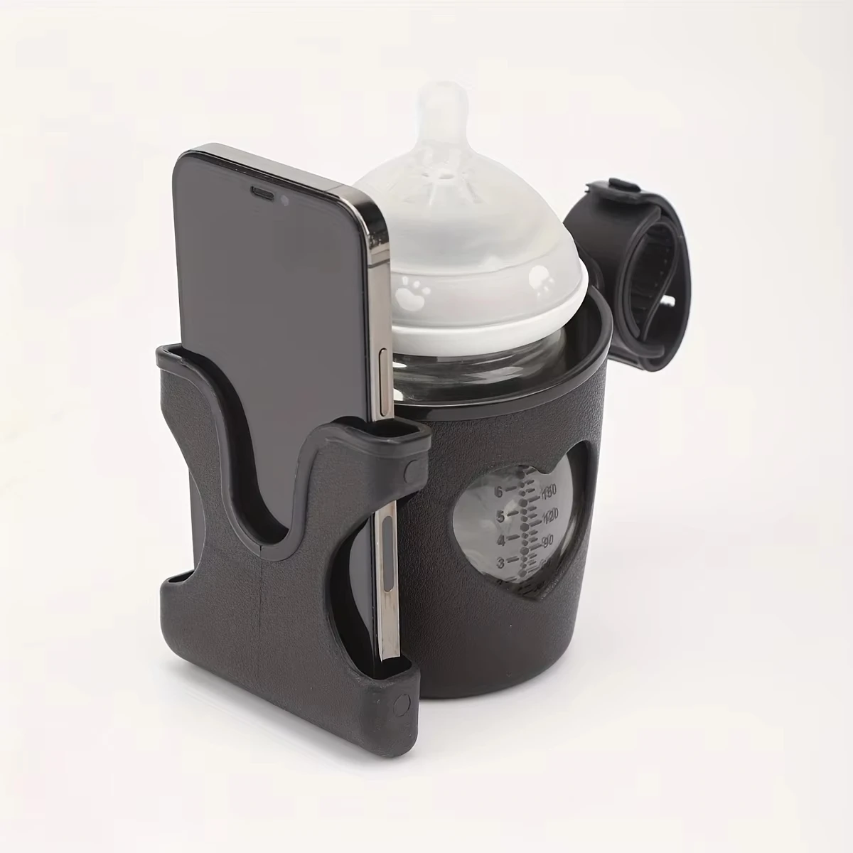 Multifunctional 2-in-1 Stroller Cup Holder with Phone Slot, Universal Infant Water Bottle Holder Stroller Accessory