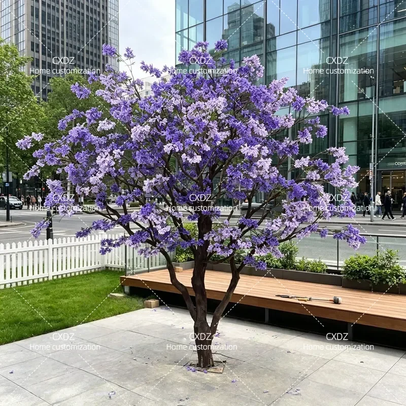 Large Outdoor Fiberglass Artificial Cherry Blossom Tree Blue Gift Tree Jacaranda Simulation Plant for Mall Window Display