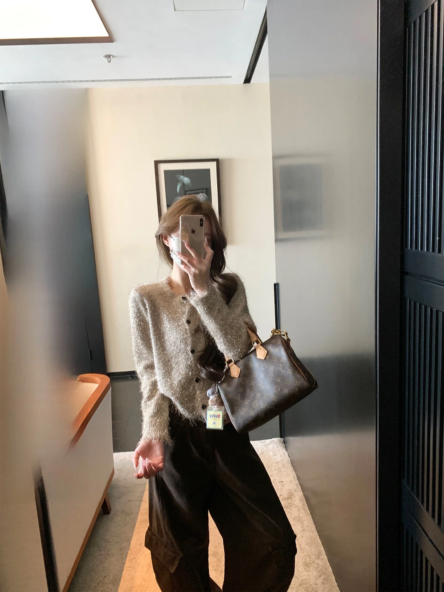 

Вязаный кардиган с длинными рукавами, пушистый женский свитер-топ в корейском стиле, средней толщины, из смеси нейлона и полиэстера