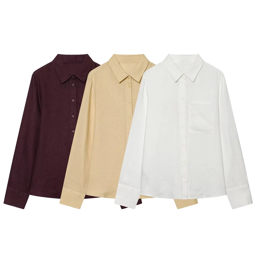 

WOMAN 2026 Summer New Fashion Single-breasted Blouses Retro Lapel Long Sleeve All-match Casual Female Shirts Blusas Chic Tops