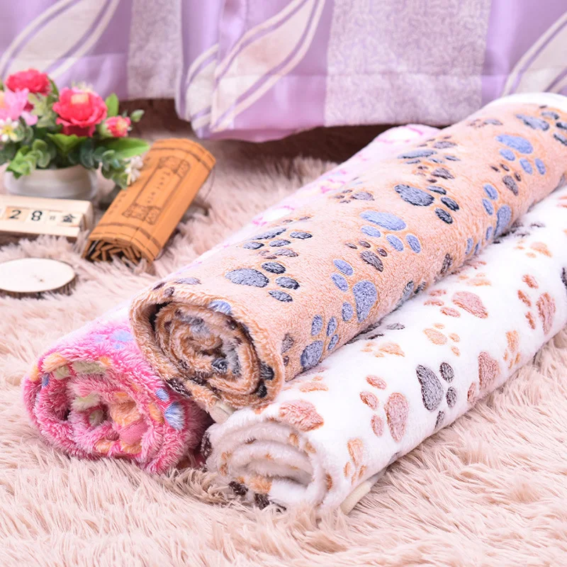 New Soft Pet Blanket Winter Dog Cat Bed Mat Foot Print Warm Sleeping Mattress Small Medium Dogs Cats Coral Fleece