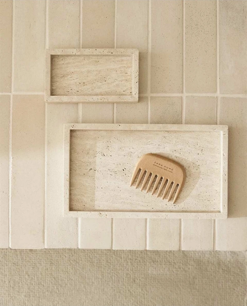 Wabi-Sabi Natural Yellow Travertine Tray for Home Decor Organizer Rectangular Beige Marble Stone Bathroom Accessories Wholesale