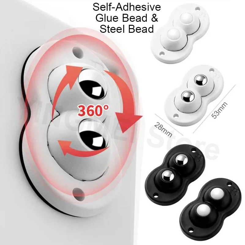 2 Beads Universal Wheel 360° Rotation Mini Self-Adhesive Furniture Caster Wheels Free Rotation Pulley Mute Ball Universal Wheel