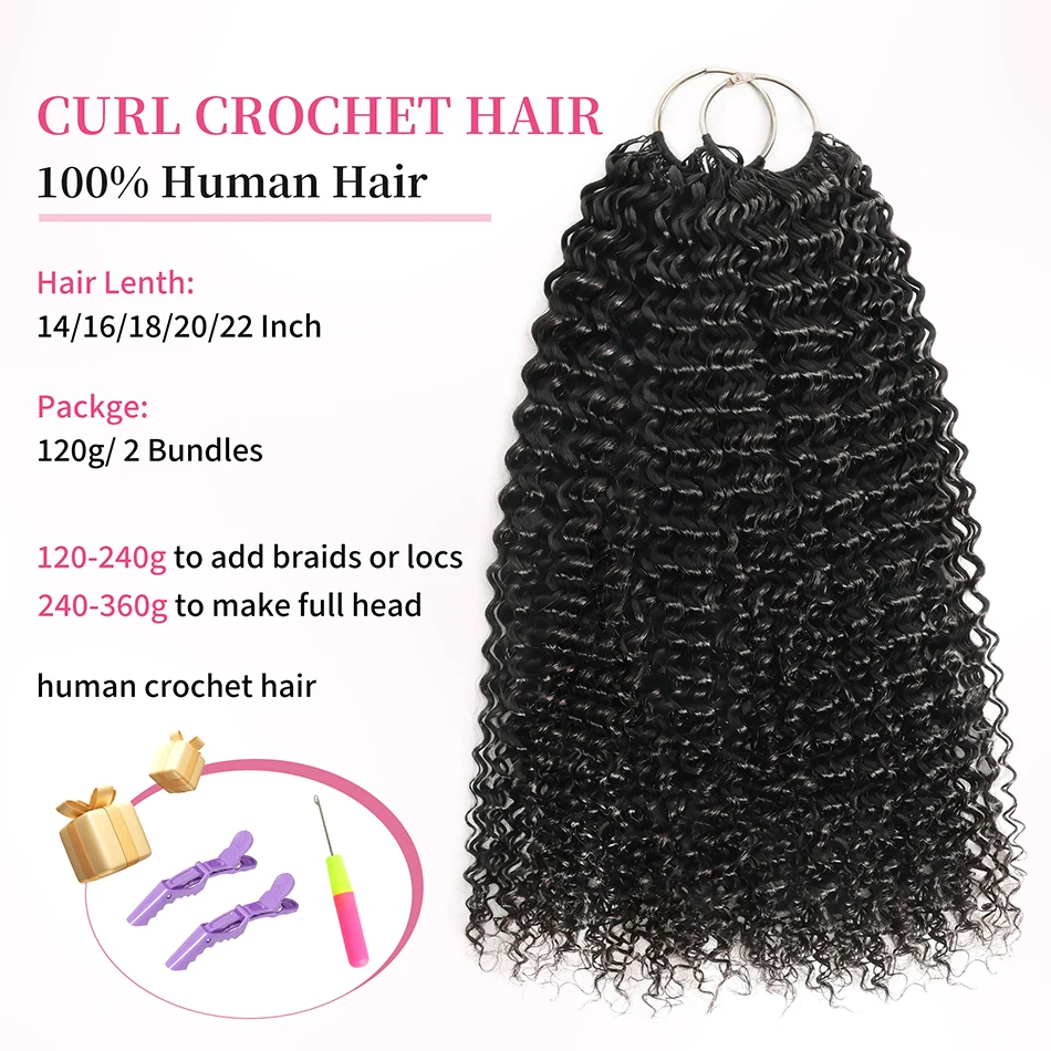 3C 4A Burmese Curly Human Crochet Hair 50/100g Lightweight Reusable Knotless Pre-Separated Deep Wave Feather Crochet Human Hair