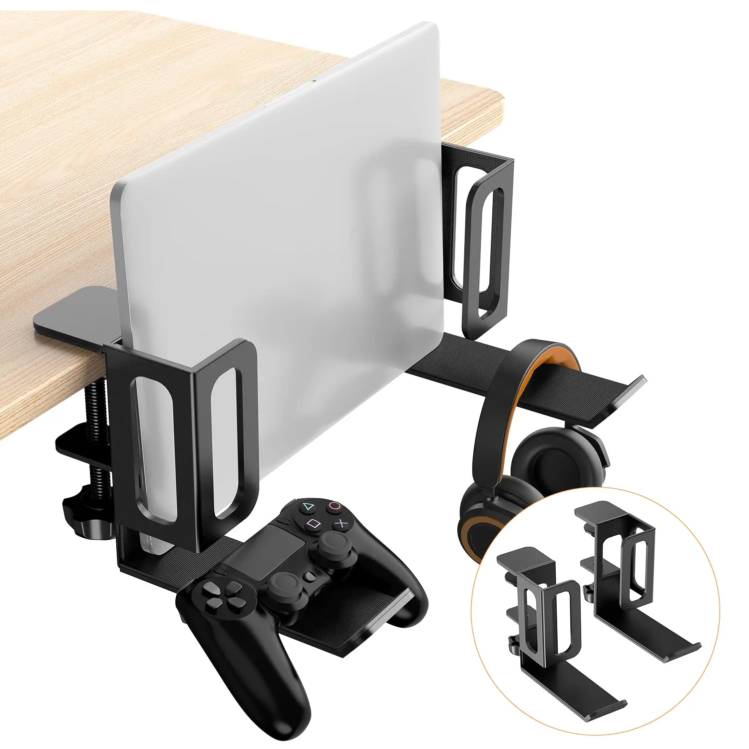 Desk Side Storage,Adjustable Laptop Holder for Home Office,Steel Hanging Desk Organizer,Clamp on Desk Side Organizer for Laptops