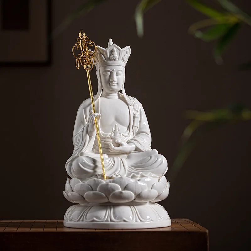 HYS White Porcelain Jiuhua Mountain Nanwu Wish Jizang Bodhisattva Buddha Statue Ceramic Jizang King Crafts Ornament