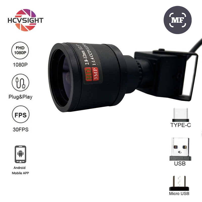 

2MP 2.8-12mm Manual Zoom Lens Webcam OTG UVC USB Camera Miniature Size 20*20mm For ATM Bank Machine Industry