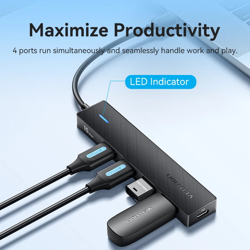 Vention 2025 USB 3.2 Gen2 HUB 10Gbps PD100W شحن USB A نوع C 5 منافذ الفاصل محول متعدد المنافذ لأجهزة الكمبيوتر المحمول Macbook Pro Air