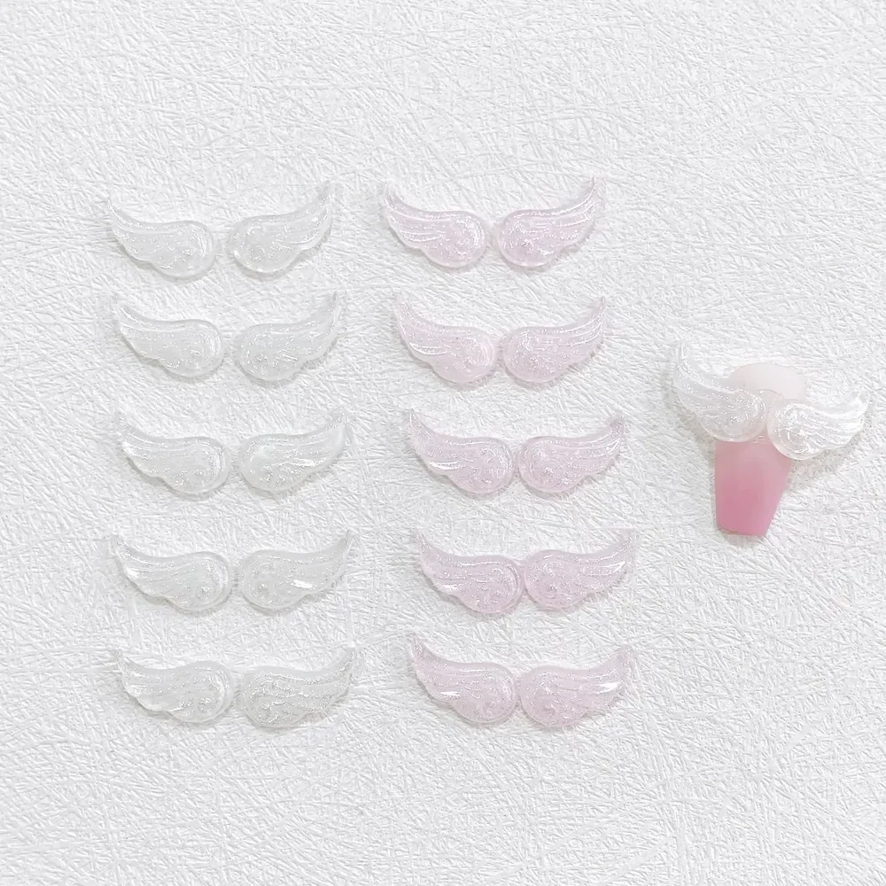 New Glow in Dark Sparkling Butterfly Wings Nail Charms, Pink White Fluorescent Cartoon Resin Nail Art Accessories, DIY Pair Set