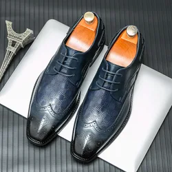 Brand Men’s Oxford Dress Classic Men Formal Shoes Lace Up Leather Business Shoes English Style Thick Soled Pointed Leather Shoes