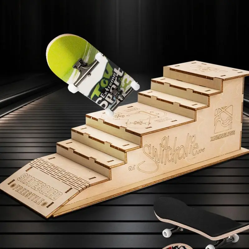 DIY Wooden Fingerboard Display Rack Assembly Puzzle Organizer Shelf for Children Desk Decoration and Storage
