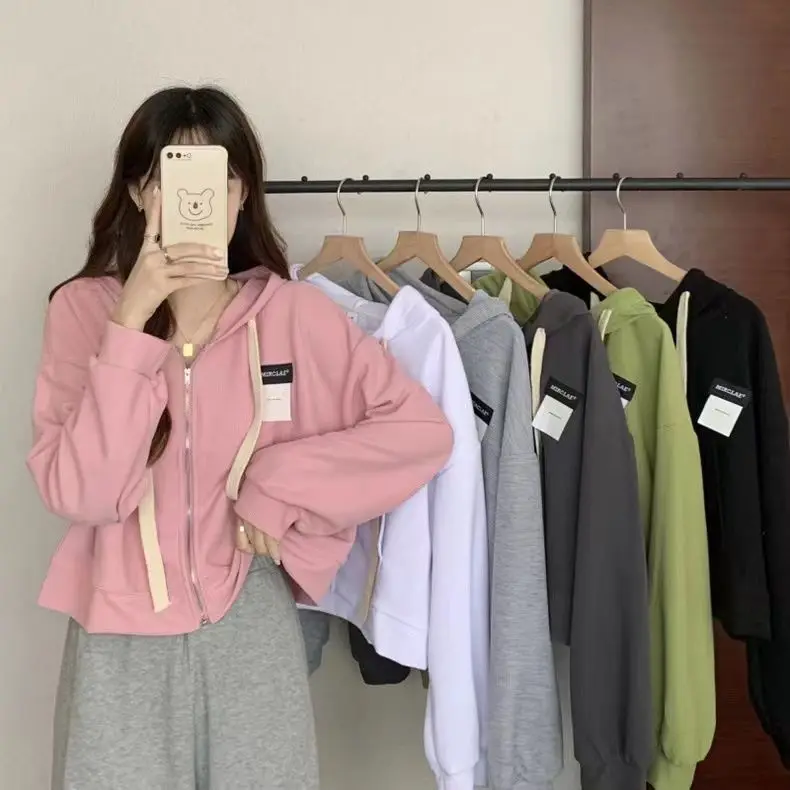 قميص نسائي بغطاء للرأس برسومات Y2K مع سحاب للنساء مقاس كبير بدون غطاء للرأس رياضي مبطن بأكتاف مفتوحة ورسومات بني دافئ #1