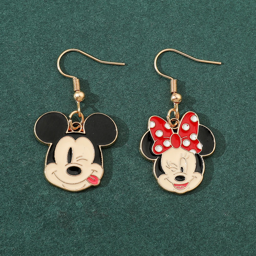 Mickey Mouse Dangle Earring, Ear Clips, Asymmetric Cute Cartoon Character Pattern, Girls Accessories, Fashion Jewelry Gifts