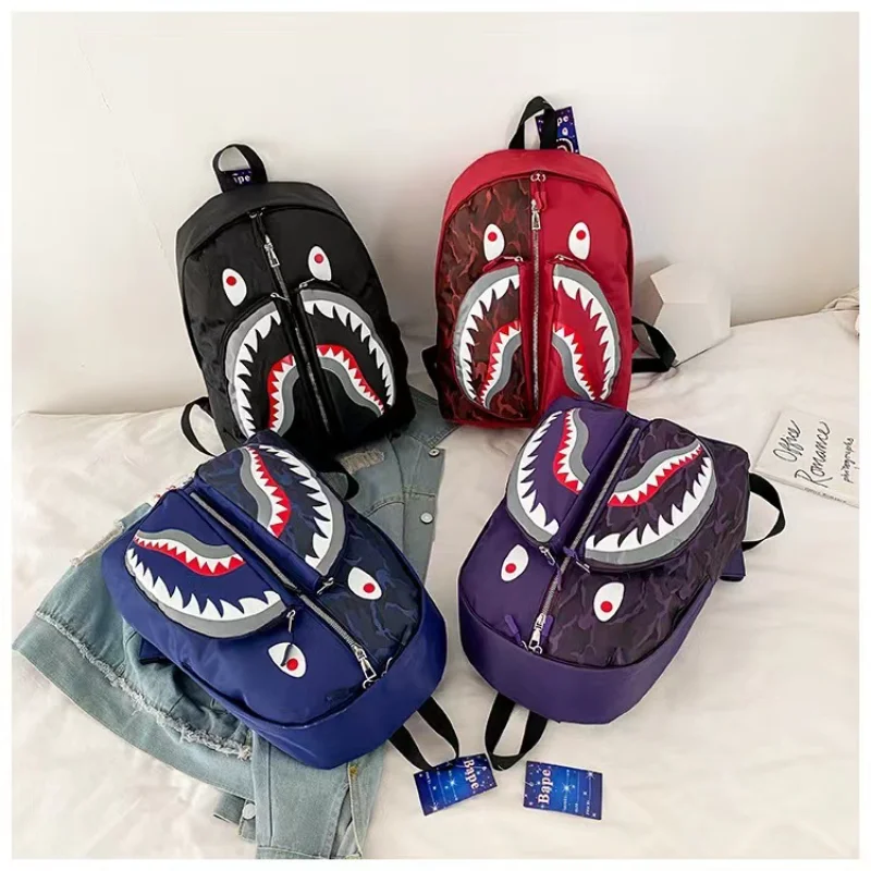 2023 New Shark School Bag Personalized Graffiti Student Backpack Men's and Women's Fashion Trend Travel Bag