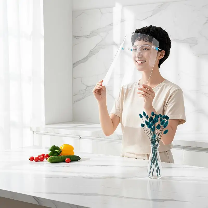 Face Shield Clear Full Face Cover Anti-Oil Droplet Proof Adjustable Safety Protector for Public Places Daily Use