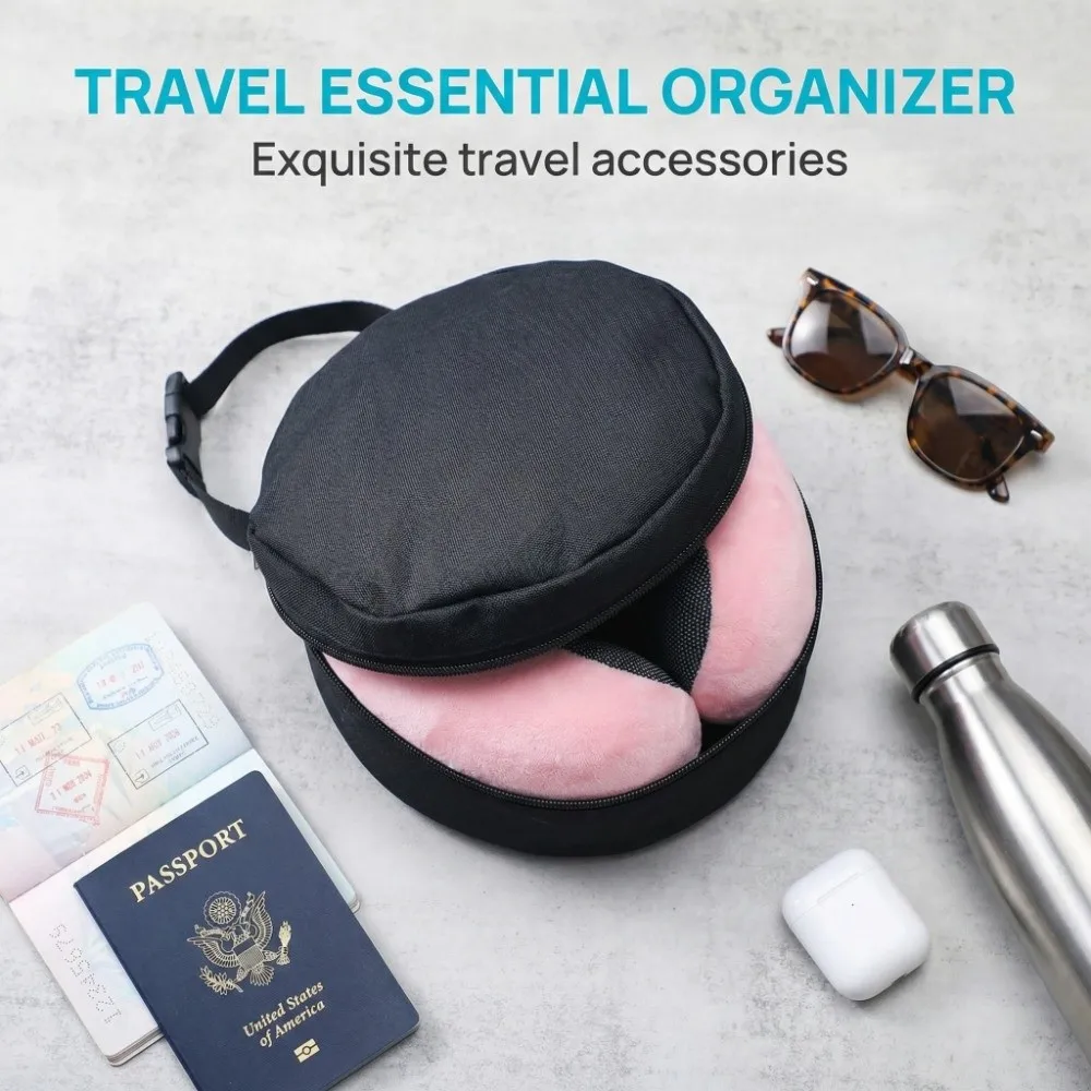 600D Oxford Cloth Travel Neck Pillow Bag Cylindrical Zipper Carrying Case Convenient Quick Release Clasp Neck Pillow Storage Bag