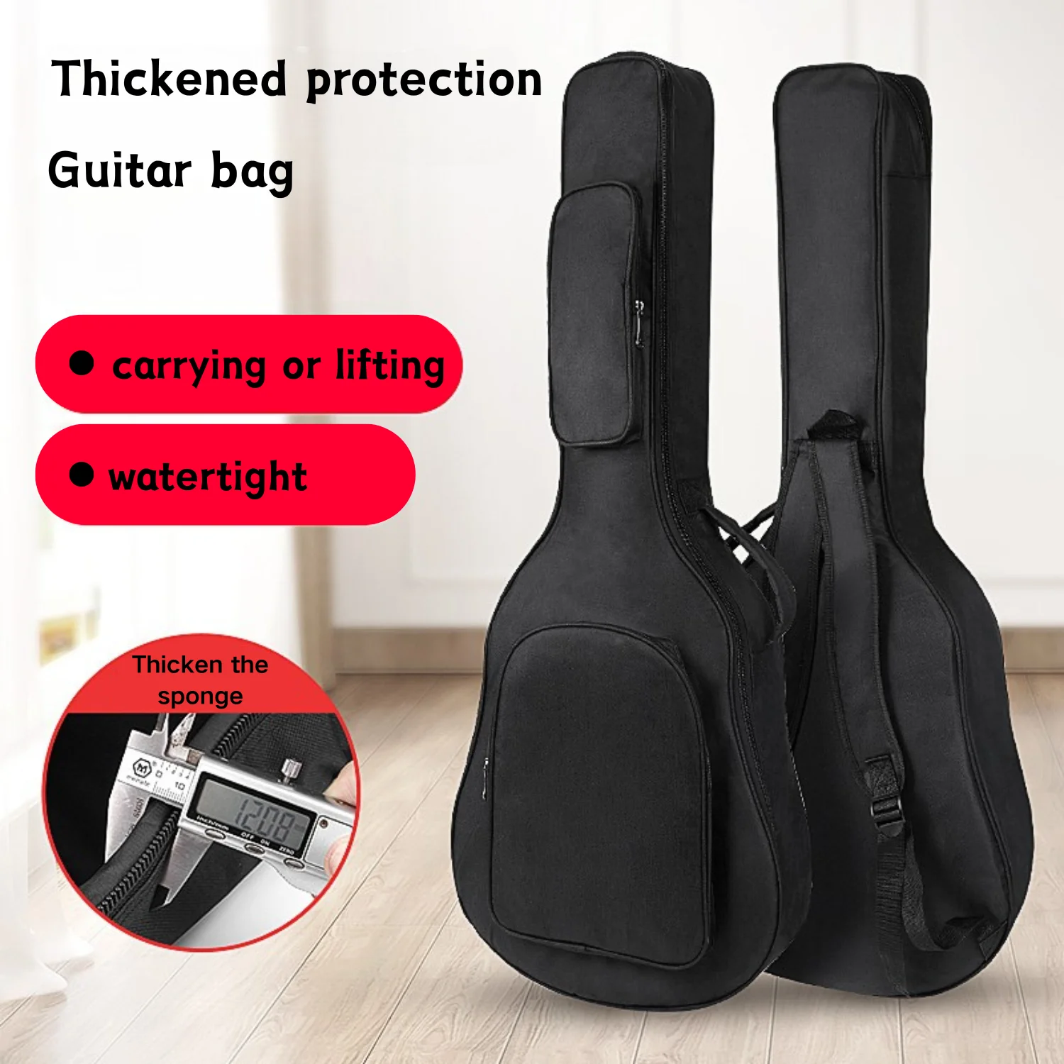 

41 Inch Acoustic Guitar Bag 0.35 Inch Padded Waterproof Adjustable Strap Guitar Bag Black ZT2023