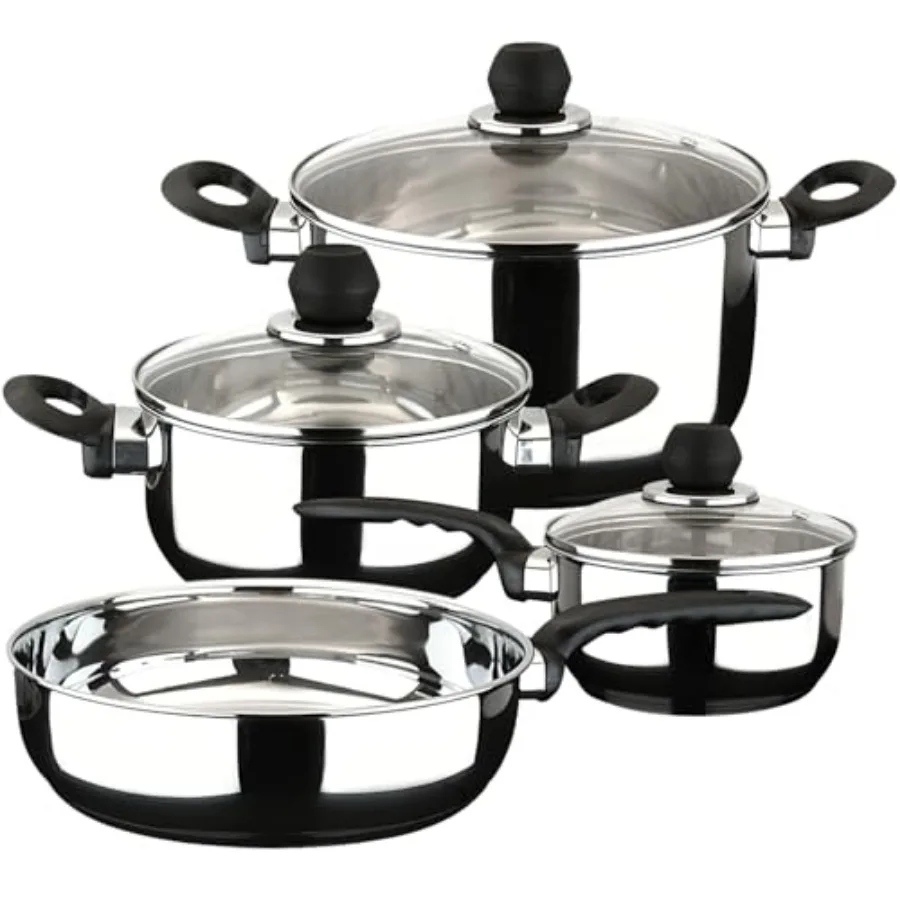 

Practika 7-Piece Stainless Steel Cookware Set Includes Stockpot Stew pot Saucepan Deep sauté Compatible with All Types of Stove