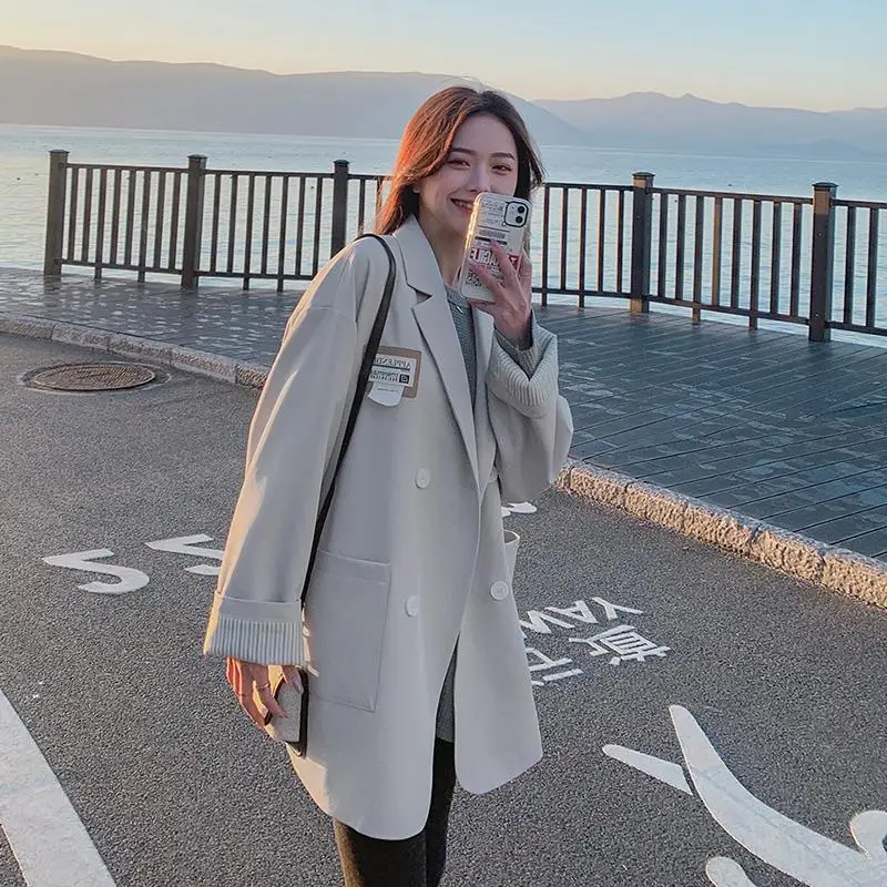 

Women's Drapey Suit Jacket Casual Korean Style plus Size Fashionable College Windbreaker Autumn Winter New Arrival
