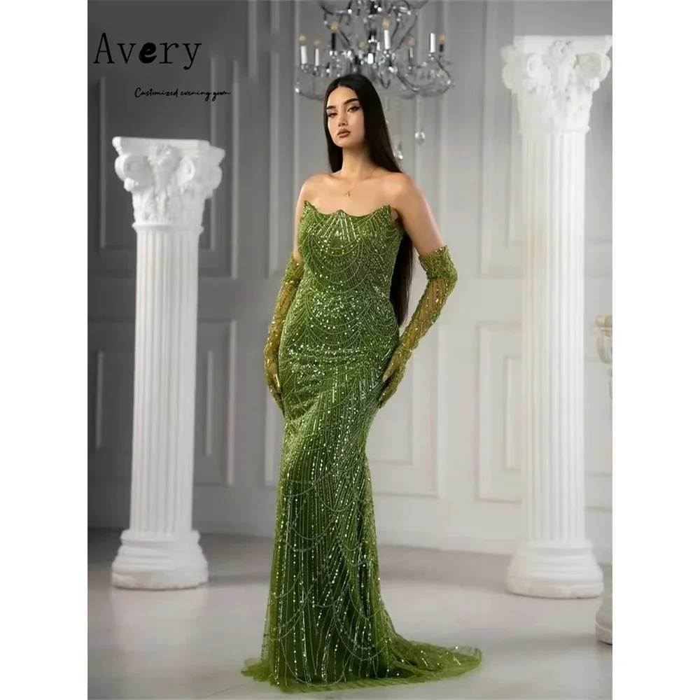 

Avery Custom Sweetheart Fishtail Beads Green Custom Dress Dresses for Luxury Party Women's Evening Dress for Weddings Elegant