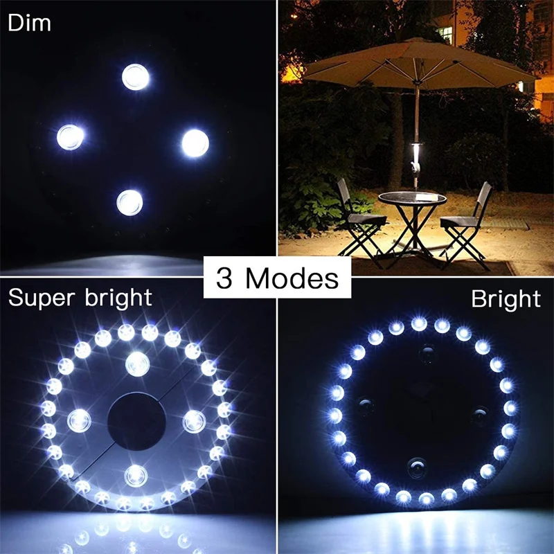 Patio Umbrella Light Rechargeable Outdoor Patio Lights 3 Lighting Modes Cordless Umbrella Light for Patio Umbrellas Camping Tent