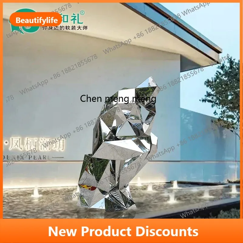 

C56 Large stainless steel abstract figure sculpture hotel outdoor mirror thinker custom artwork installation