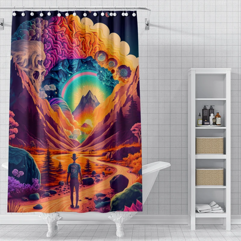 Tenda da doccia con faccia astratta vibrante, lavabile, resistente allo sporco, tenda da bagno in poliestere impermeabile per la decorazione domestica