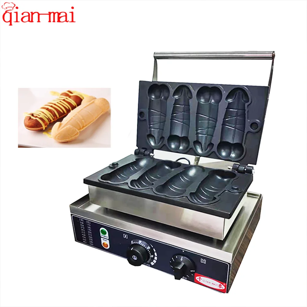 Commercial electric penis shaped waffle maker, bread maker, 110V/220V, non stick PTFE coating, supports customization