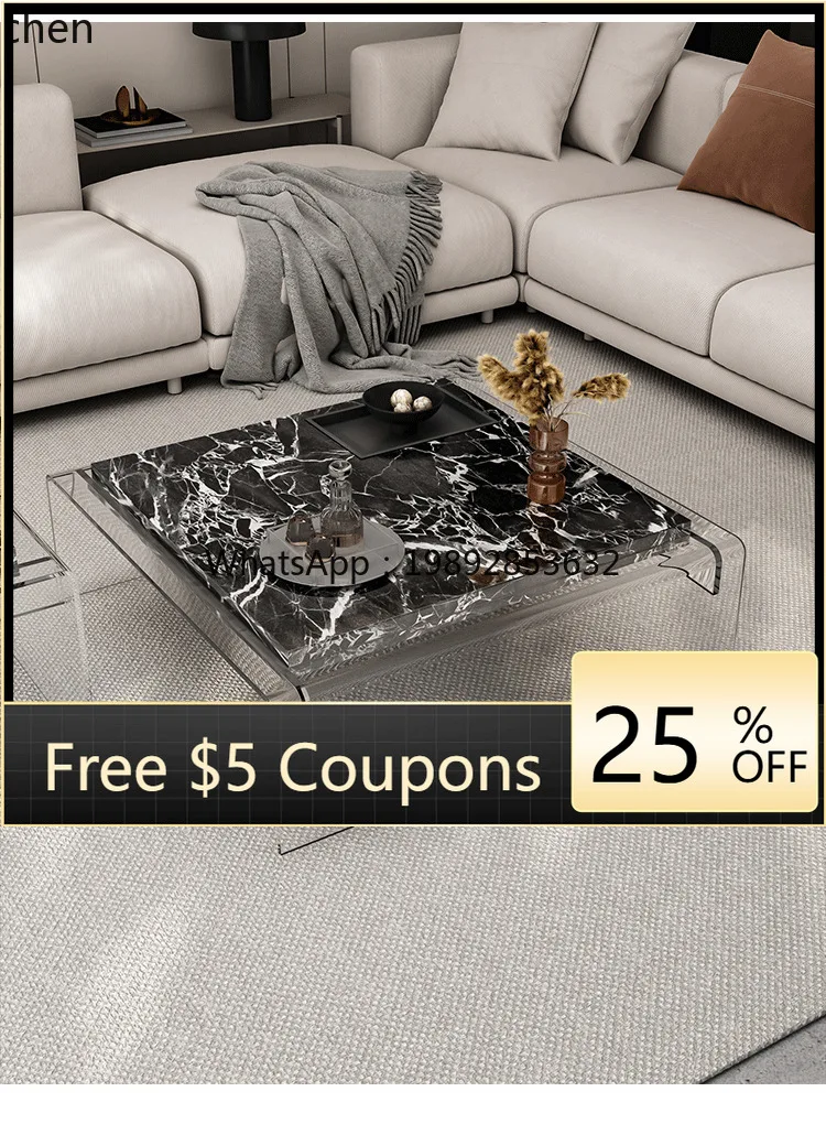 

AB new high-end minimalist square high-end acrylic suspended coffee table living room