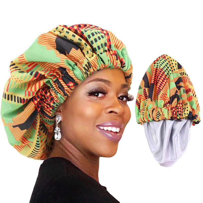 New Women Satin Lined Ankara Double Layer Bonnet Night Sleep Cap Reusable Adjusting Ladies Natural Curly Hair Care Wrap Cap