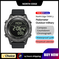 NORTH EDGE 2025 New TANK 3 Men's Digital Watch Sports Pedometer Calories Outdoor Compass Waterproof 50M Wristwatches