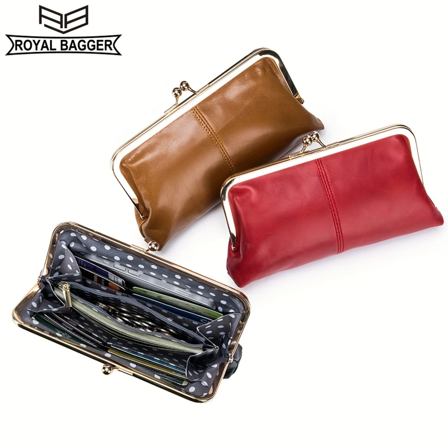 Elegant Genuine Leather Vintage Clutch for Women - Slim Secure Kiss Lock Evening Bag with Multi-Compartment Phone Wallet & Coin